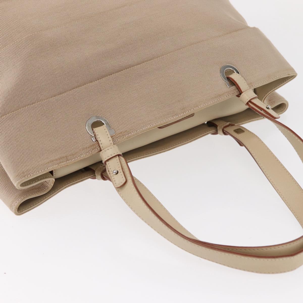 Salvatore Ferragamo Gancini Hand Bag Nylon Beige Silver Auth ep11986 - Jerrillo image 6