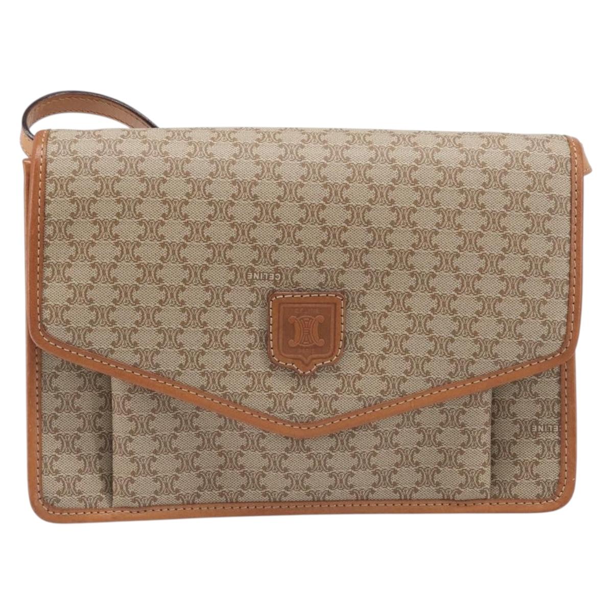 CELINE Macadam Shoulder Bag PVC Leather Beige Gold Tone Auth ep15726 - Jerrillo image 2