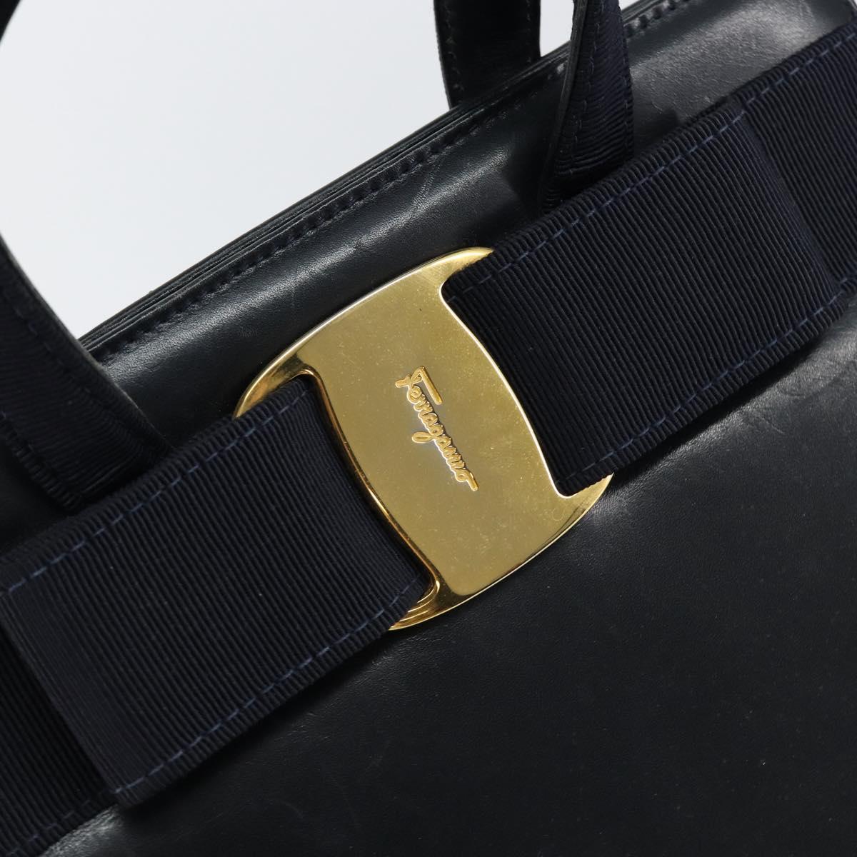 Salvatore Ferragamo Vala Hand Bag Leather Navy Gold Auth gh1106 - Jerrillo image 10