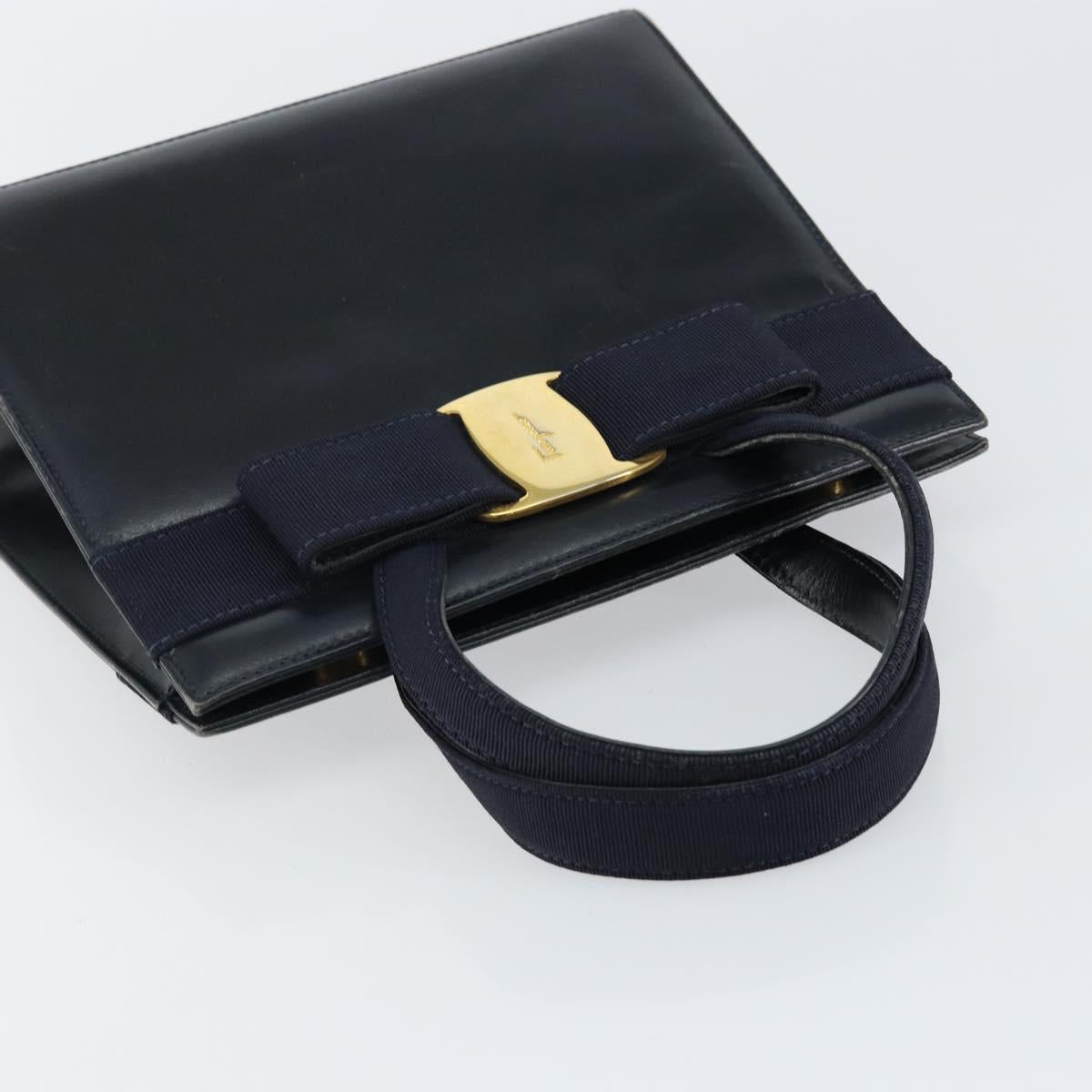 Salvatore Ferragamo Vala Hand Bag Leather Navy Gold Auth gh1106 - Jerrillo image 6