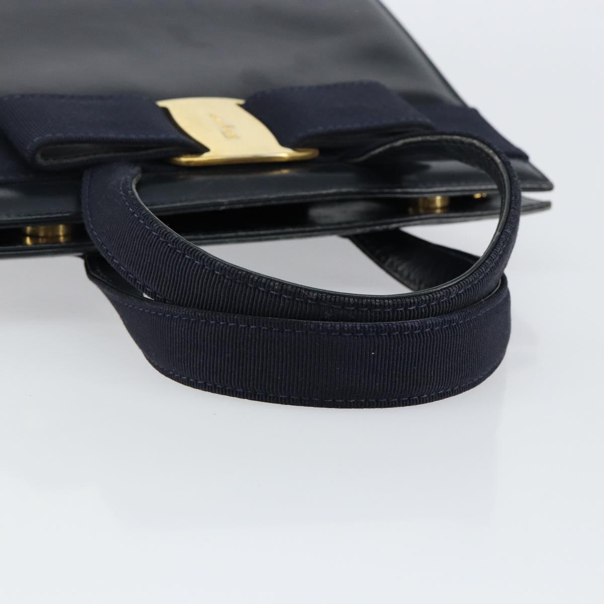 Salvatore Ferragamo Vala Hand Bag Leather Navy Gold Auth gh1106 - Jerrillo image 7