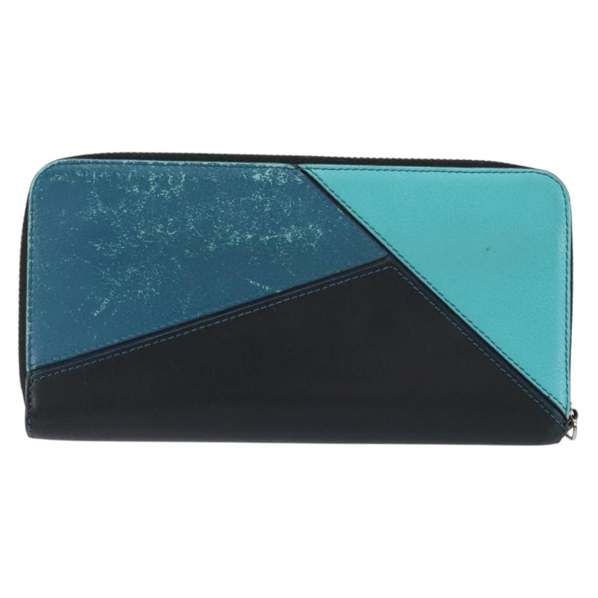 LOEWE Anagram Long Wallet Leather Blue Silver Auth gh1176 - Jerrillo image 2