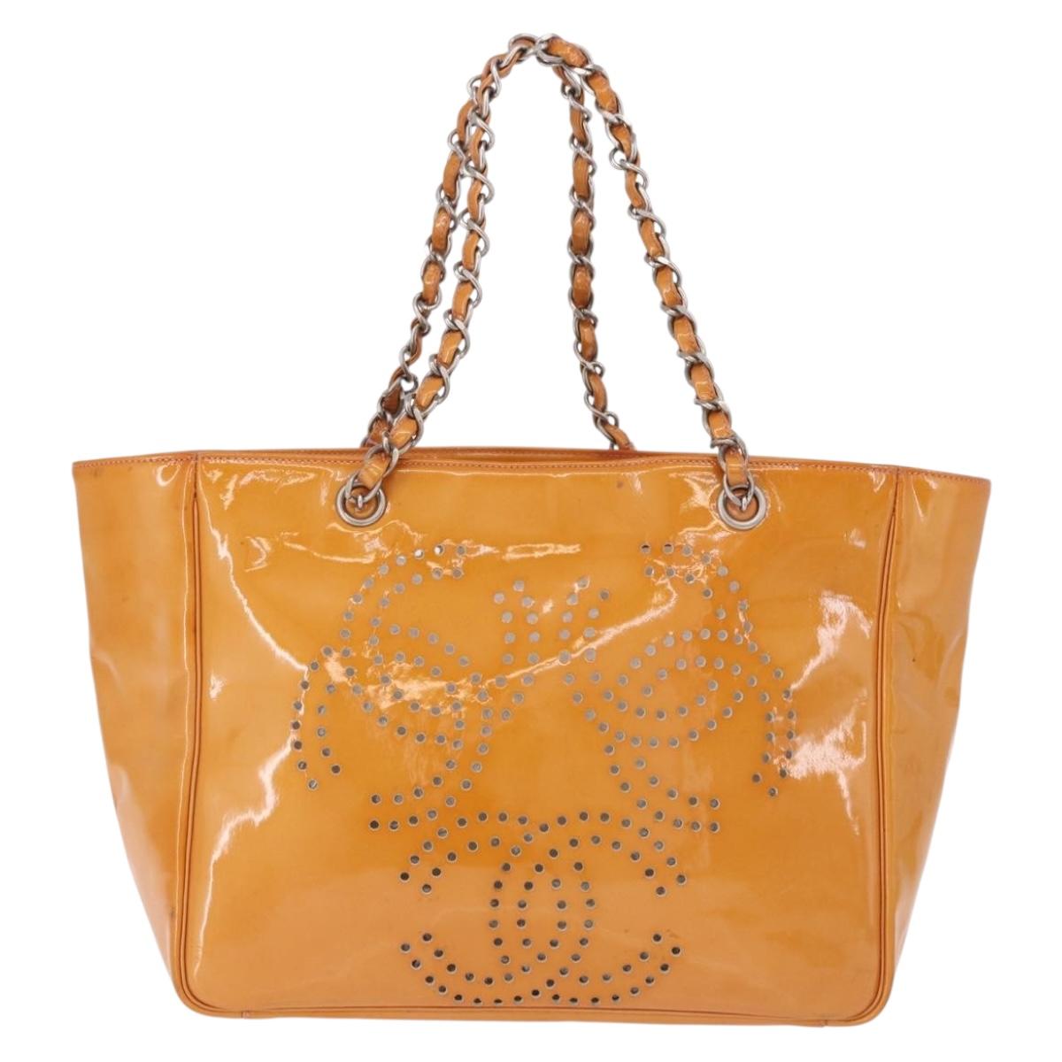 CHANEL Chain Tote Bag Patent Orange Silver CC Auth gh2250 - Jerrillo image 2