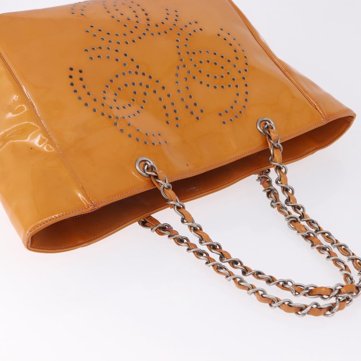 CHANEL Chain Tote Bag Patent Orange Silver CC Auth gh2250 - Jerrillo image 6