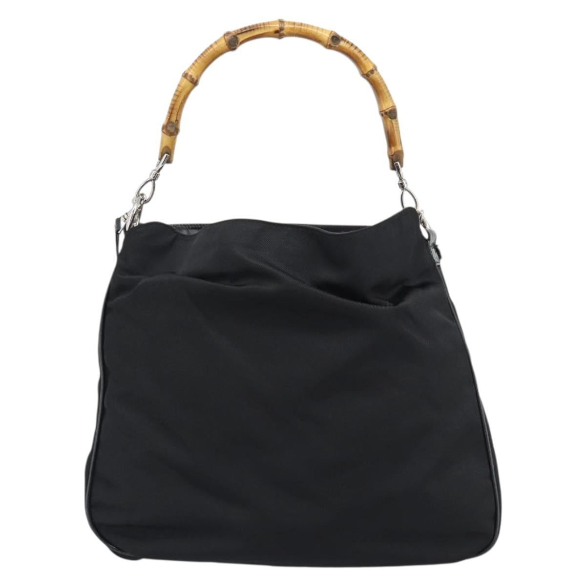 GUCCI Bamboo Hand Bag Nylon 2way Black Silver 001 1705 1577 Auth gh2326 - Jerrillo image 2
