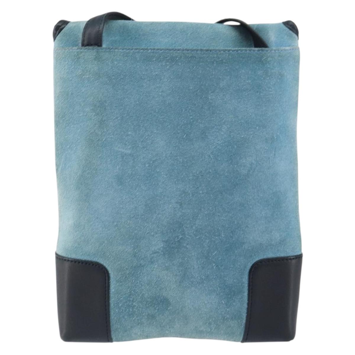 LOEWE Anagram Shoulder Bag Suede Leather Light Blue Navy Auth hk3179 - Jerrillo image 2