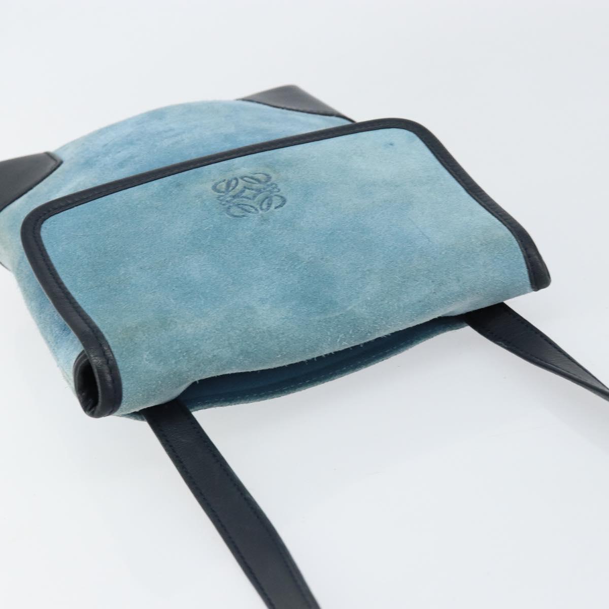 LOEWE Anagram Shoulder Bag Suede Leather Light Blue Navy Auth hk3179 - Jerrillo image 6