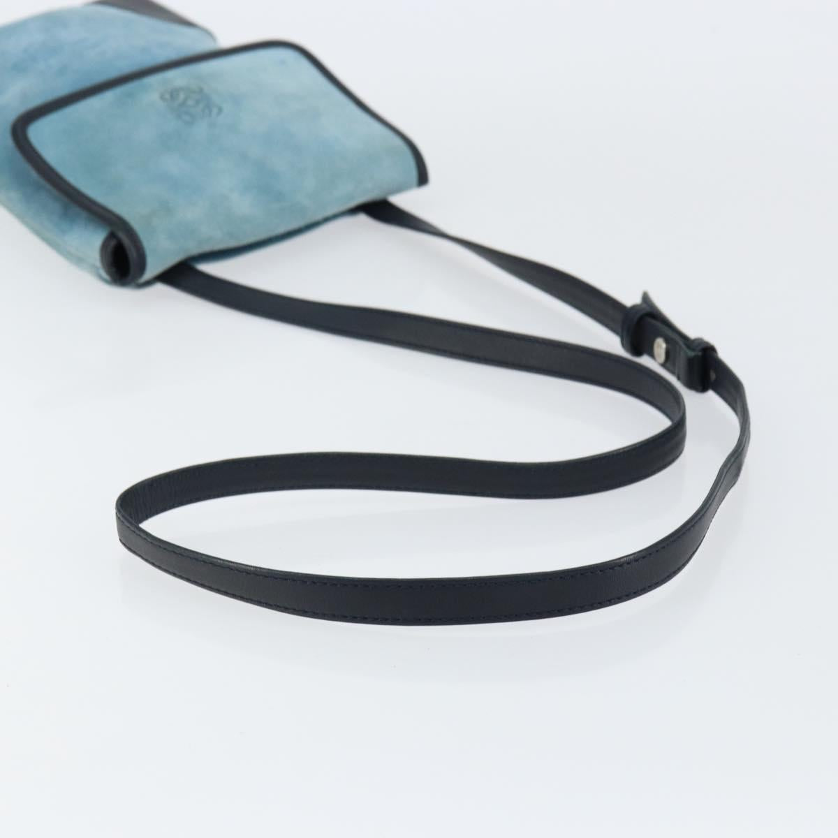 LOEWE Anagram Shoulder Bag Suede Leather Light Blue Navy Auth hk3179 - Jerrillo image 7