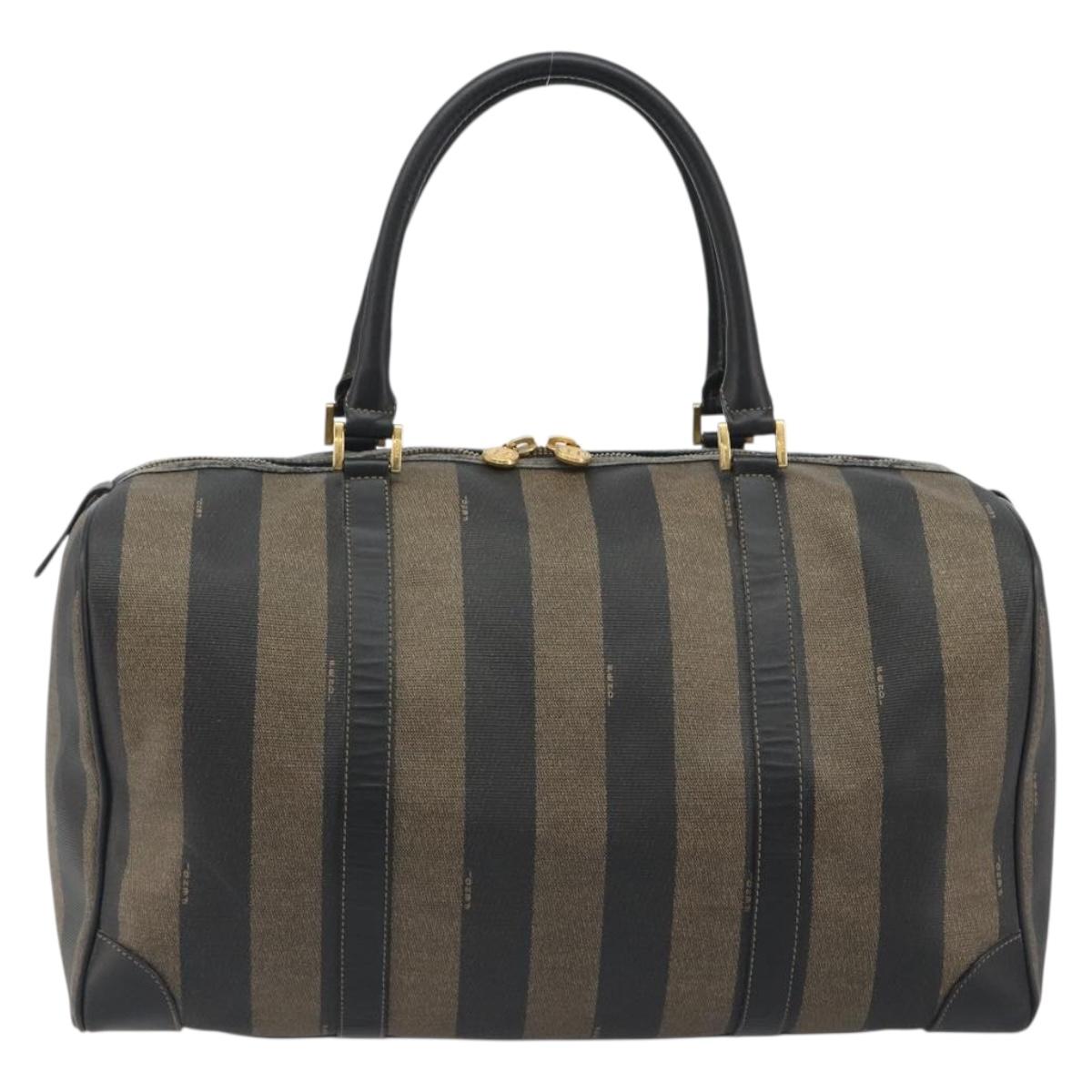 FENDI Pecan Canvas Boston Bag PVC Black Brown Auth hk3981 - Jerrillo image 2