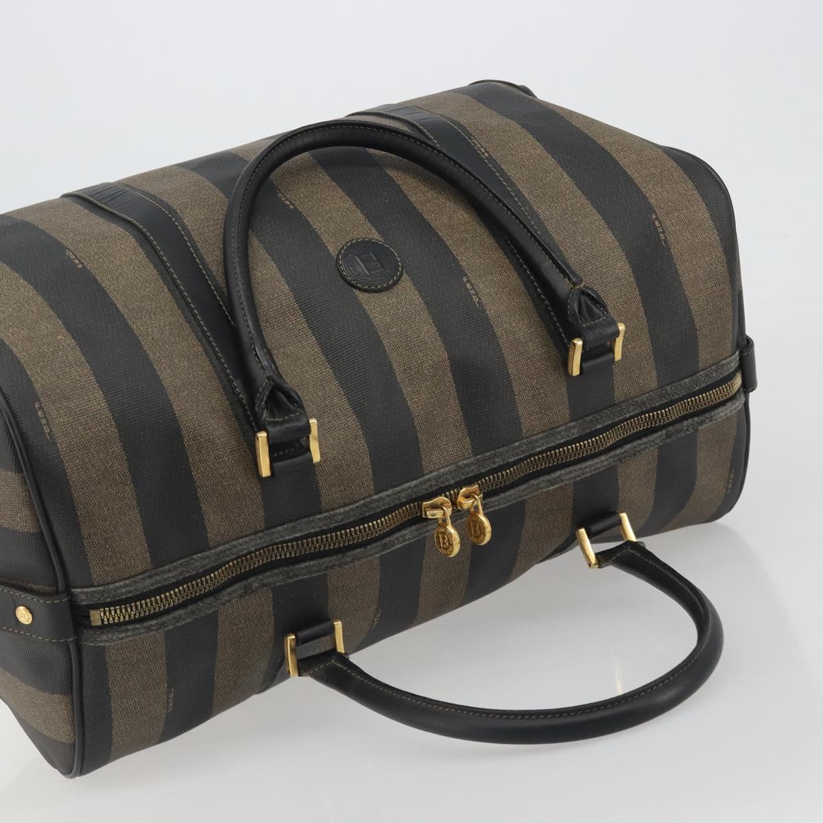 FENDI Pecan Canvas Boston Bag PVC Black Brown Auth hk3981 - Jerrillo image 6