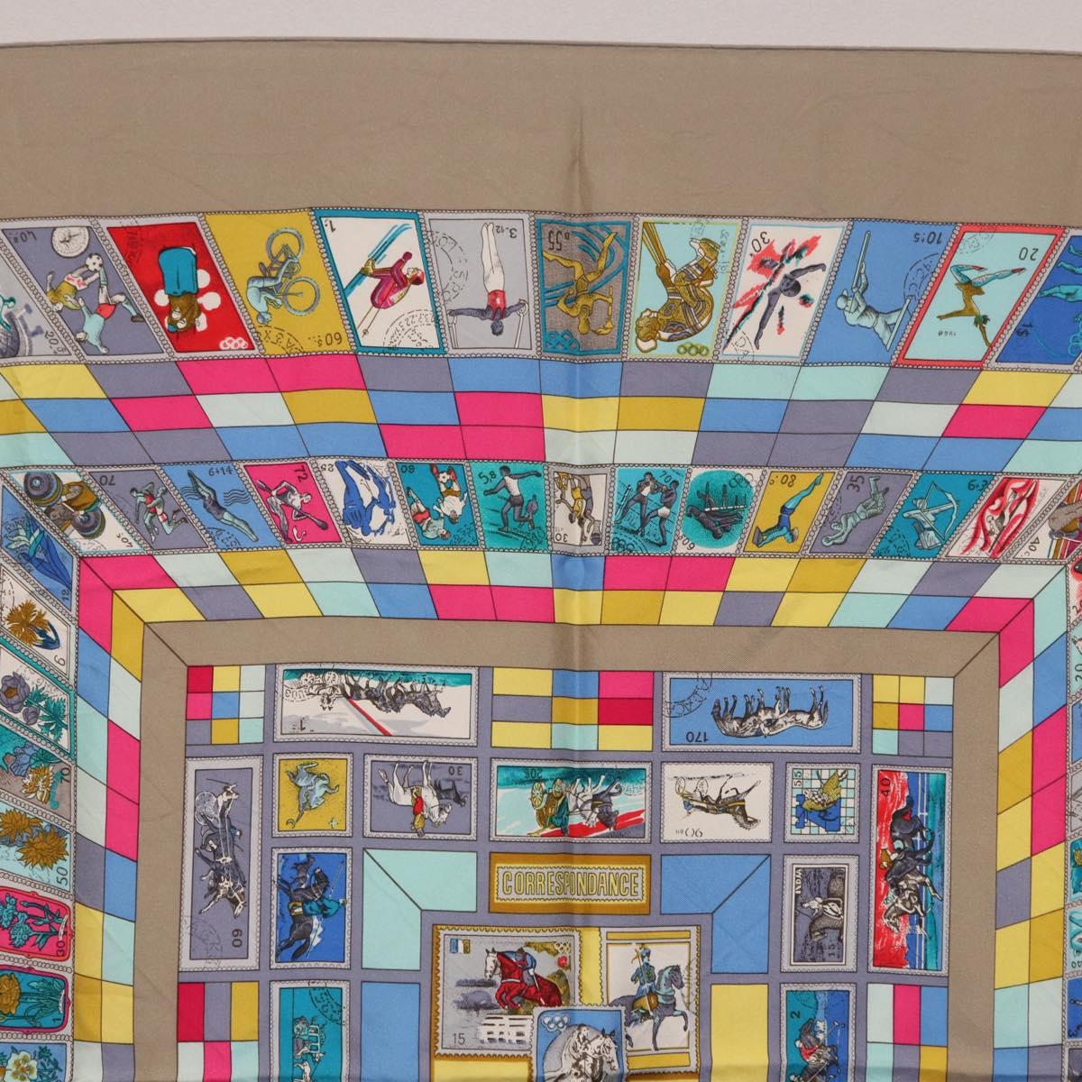 HERMES Carre 90 Scarf "CORRE SPONDANCE" Silk Gray Auth hk4128 - Jerrillo image 3