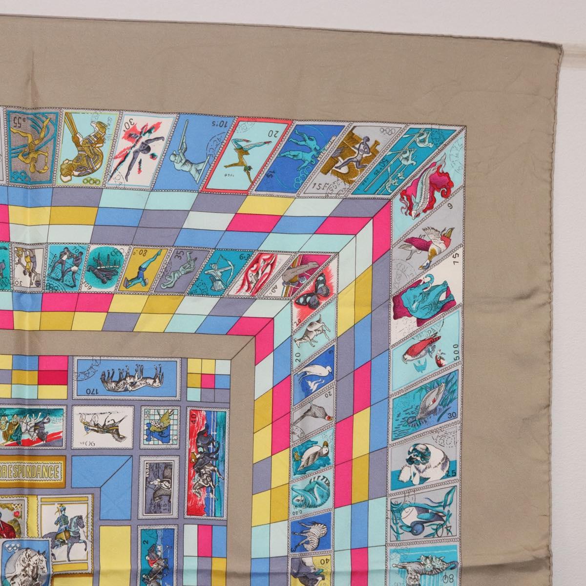 HERMES Carre 90 Scarf "CORRE SPONDANCE" Silk Gray Auth hk4128 - Jerrillo image 4