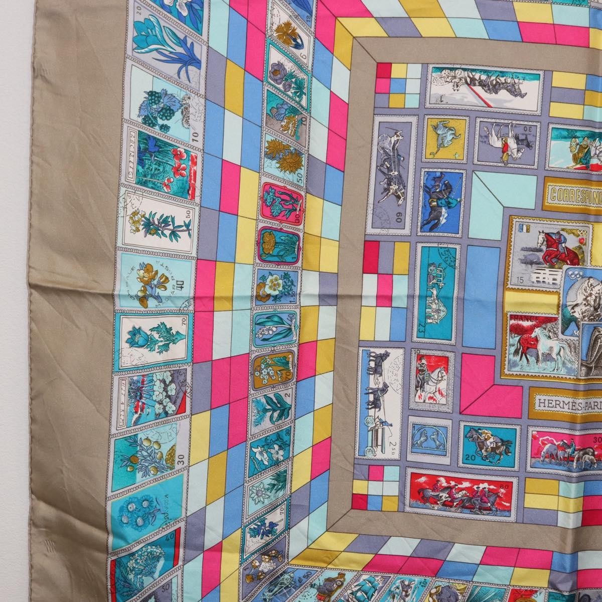 HERMES Carre 90 Scarf "CORRE SPONDANCE" Silk Gray Auth hk4128 - Jerrillo image 5
