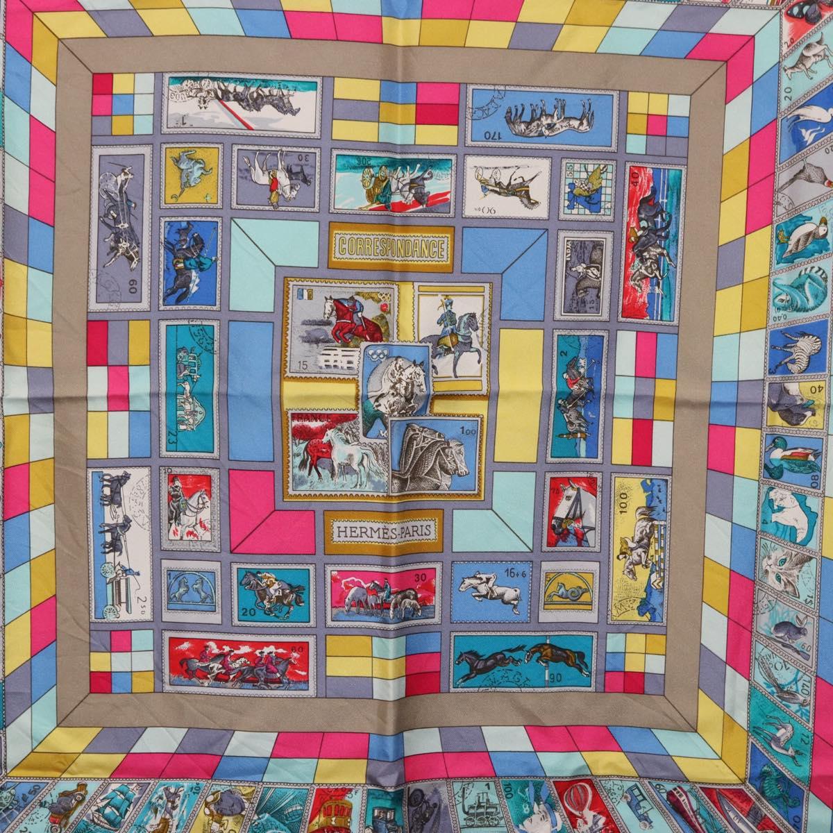 HERMES Carre 90 Scarf "CORRE SPONDANCE" Silk Gray Auth hk4128 - Jerrillo image 6