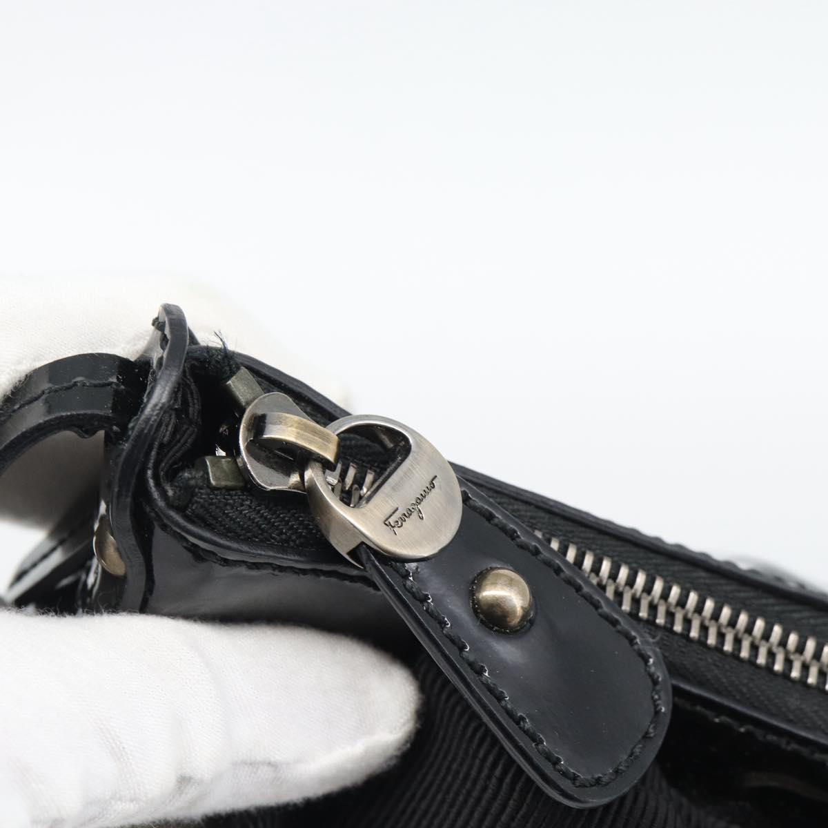 Salvatore Ferragamo Vala Shoulder Bag Patent Black Silver Auth ka5532A - Jerrillo image 10