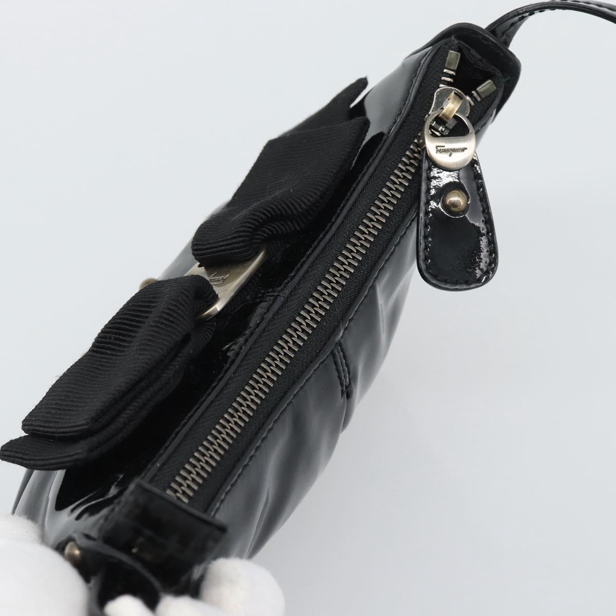 Salvatore Ferragamo Vala Shoulder Bag Patent Black Silver Auth ka5532A - Jerrillo image 6