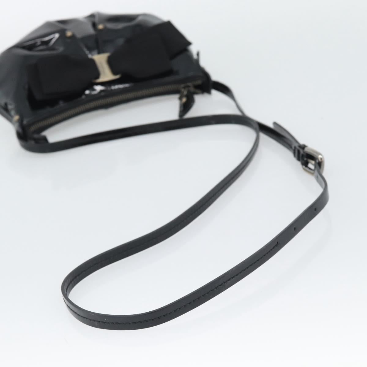 Salvatore Ferragamo Vala Shoulder Bag Patent Black Silver Auth ka5532A - Jerrillo image 7