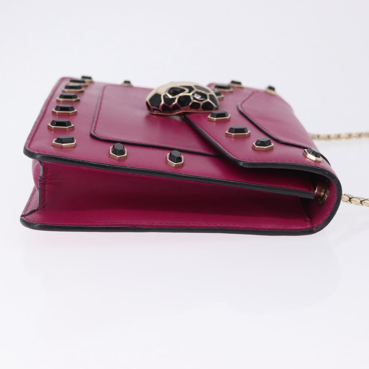 BVLGARI Chain Shoulder Bag Leather Pink Gold Auth ka5843A - Jerrillo image 4
