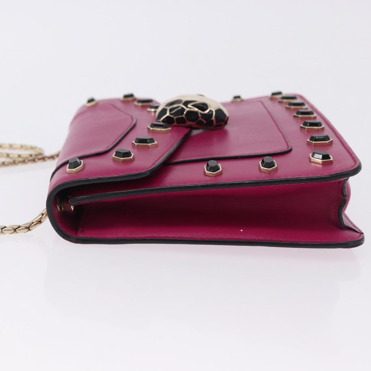 BVLGARI Chain Shoulder Bag Leather Pink Gold Auth ka5843A - Jerrillo image 5