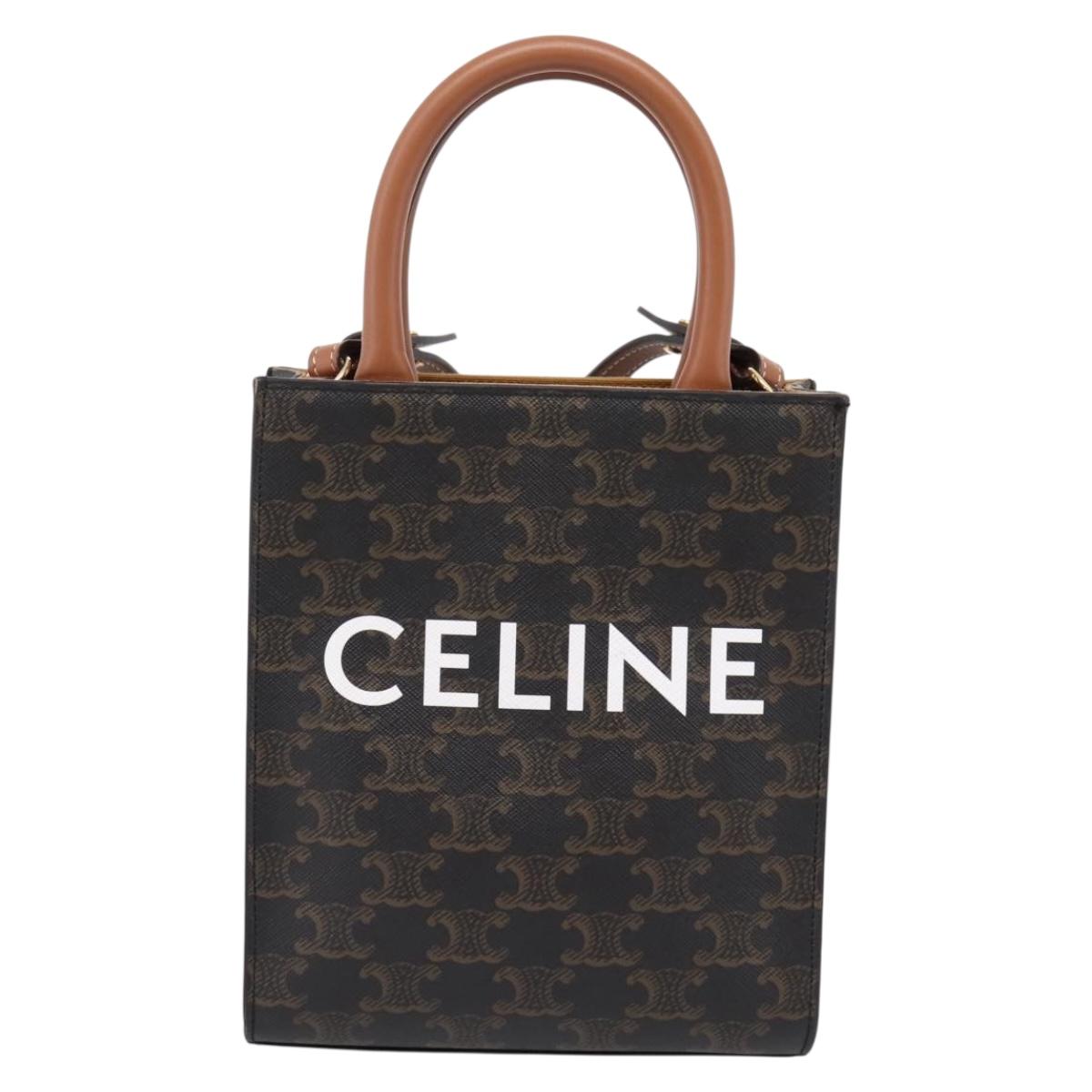 CELINE Triomphe Mini Vertical Cabas Hand Bag PVC 2way Black Gold Auth ka6309M - Jerrillo image 2
