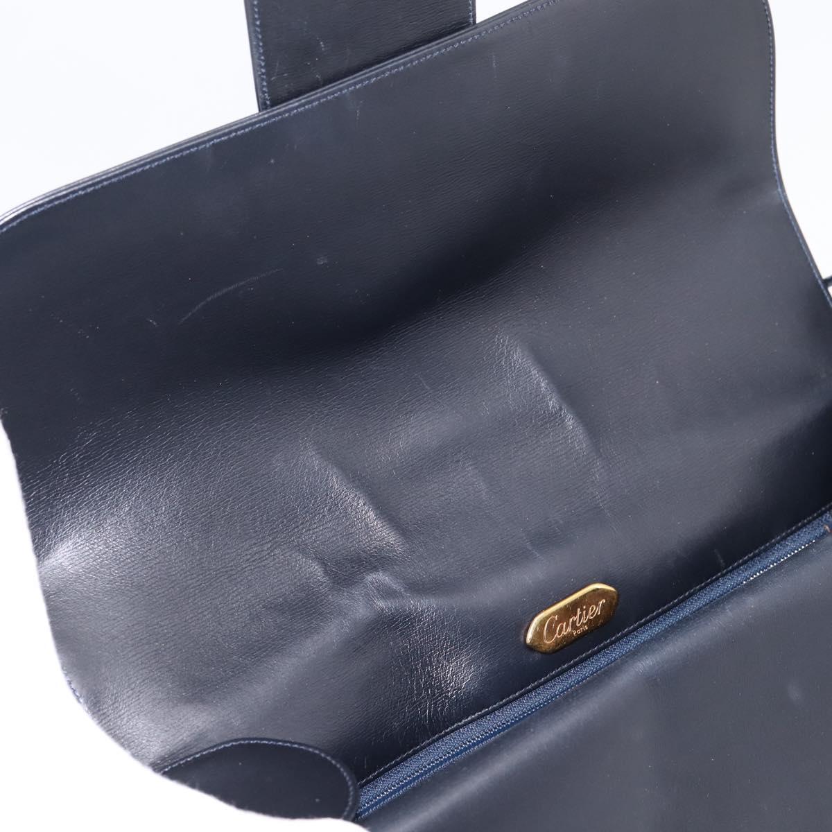 CARTIER Sapphire Line Shoulder Bag Leather Black Gold Auth ki6781A - Jerrillo image 10
