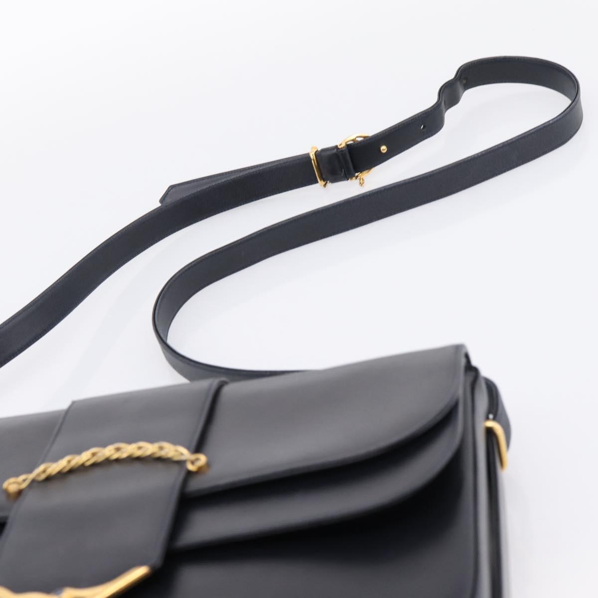 CARTIER Sapphire Line Shoulder Bag Leather Black Gold Auth ki6781A - Jerrillo image 8