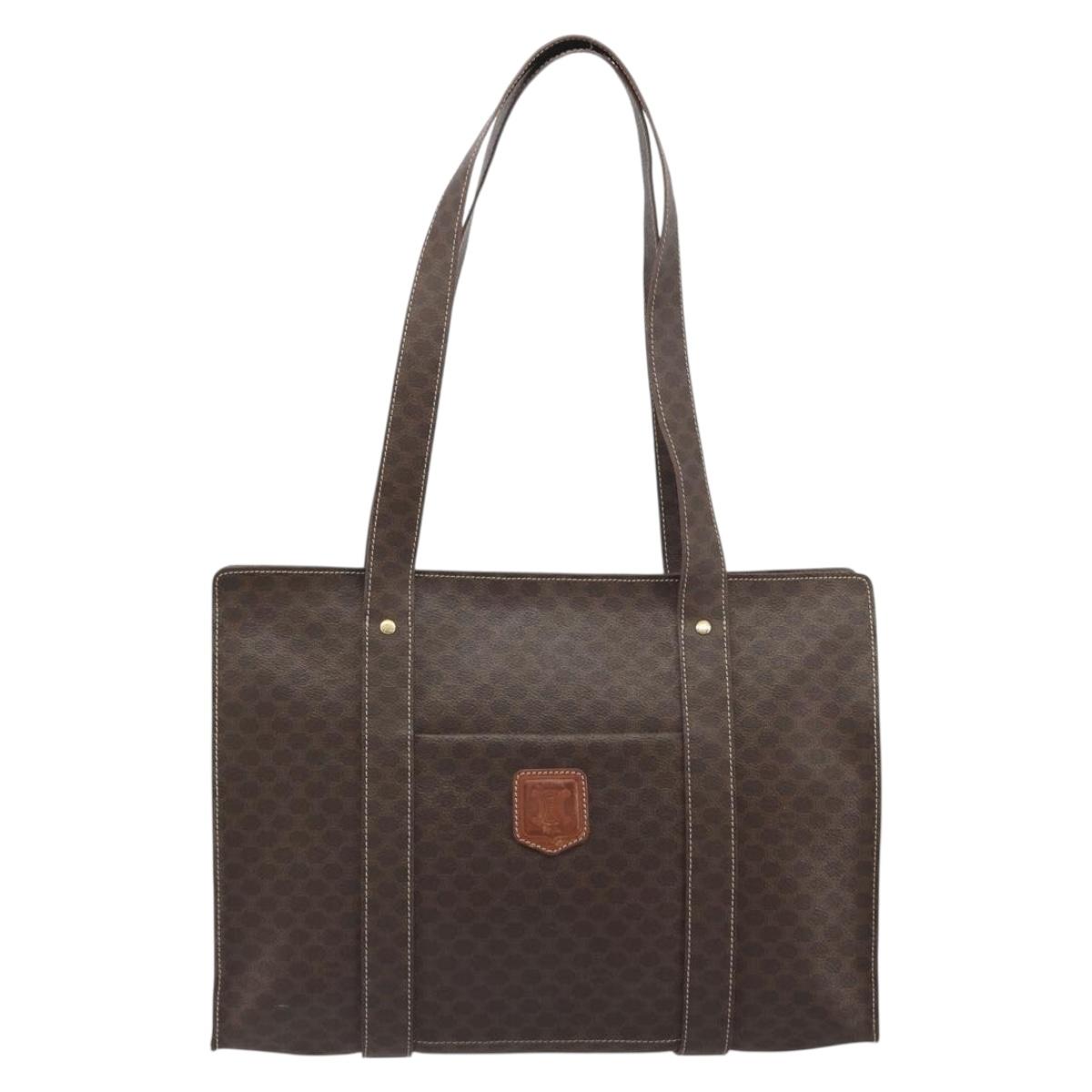 CELINE Macadam Canvas Tote Bag PVC Leather Brown Gold Auth mr2848 - Jerrillo image 2
