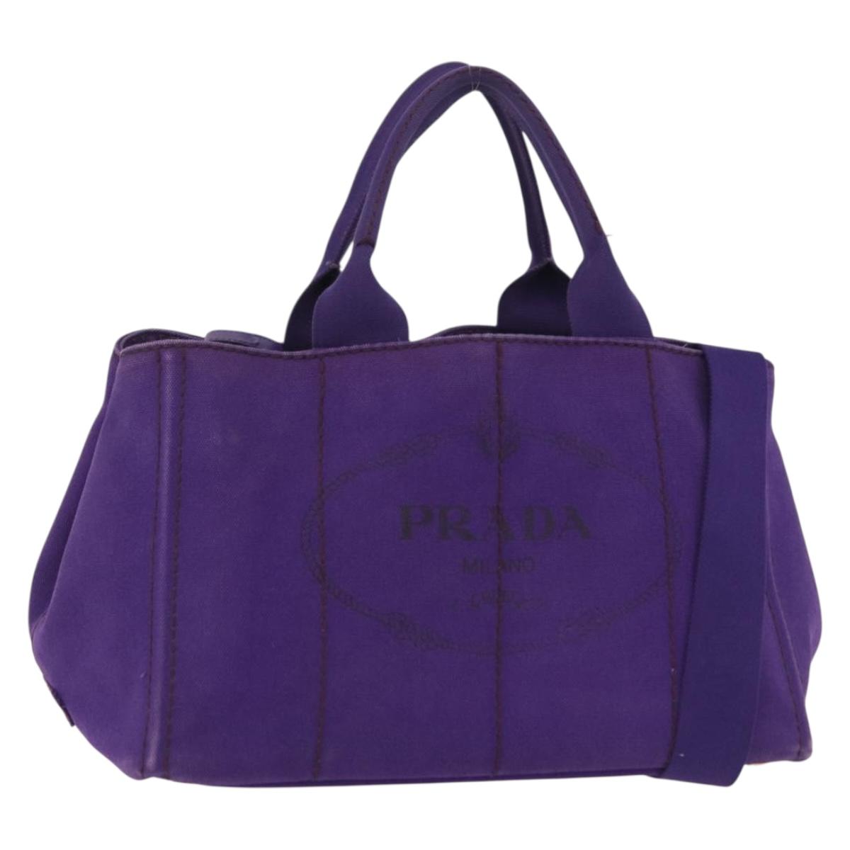 PRADA Canapa MM Hand Bag Canvas Purple Gold Tone Auth mr3004A - Jerrillo