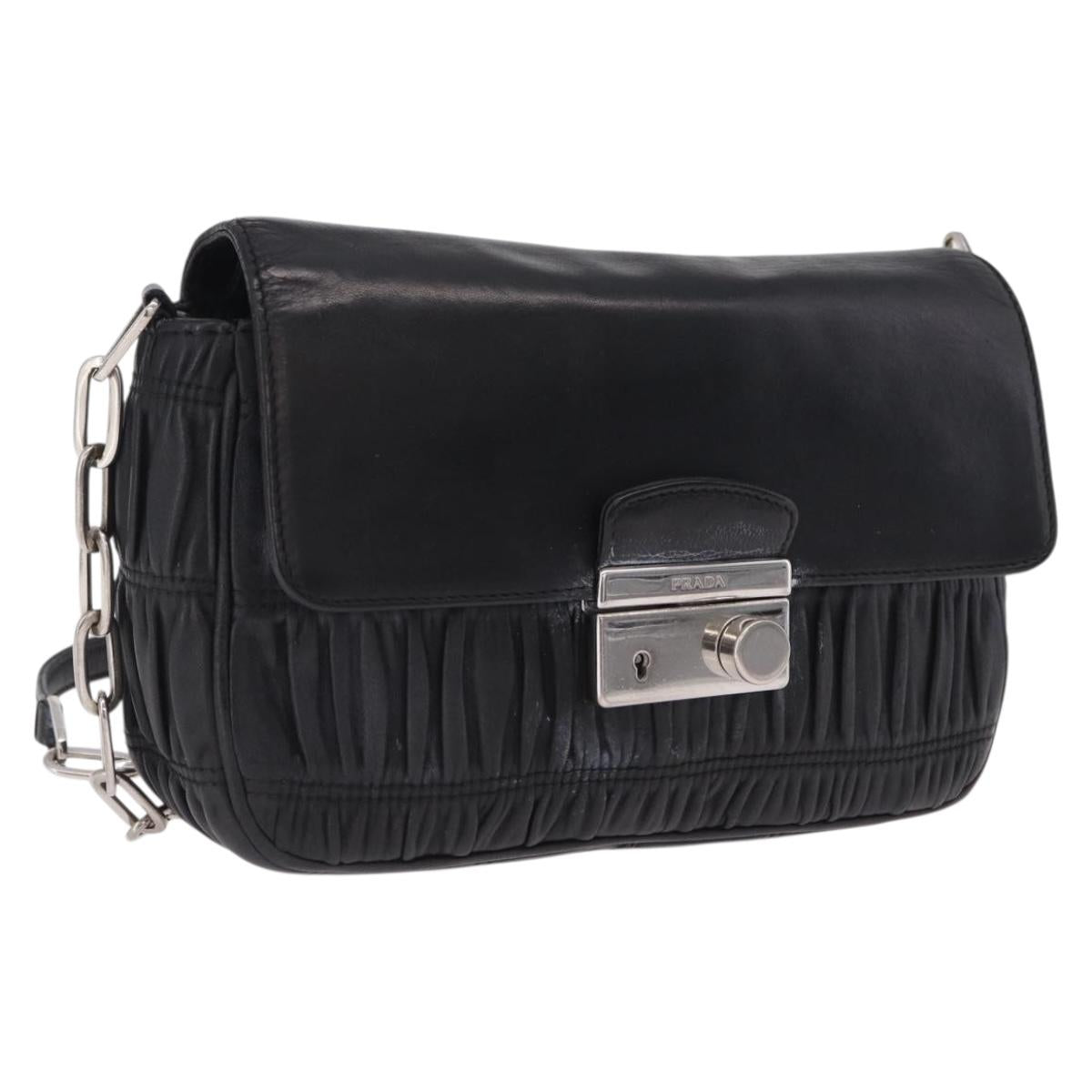 PRADA Chain Shoulder Bag Leather Black Silver Auth mr3021 - Jerrillo