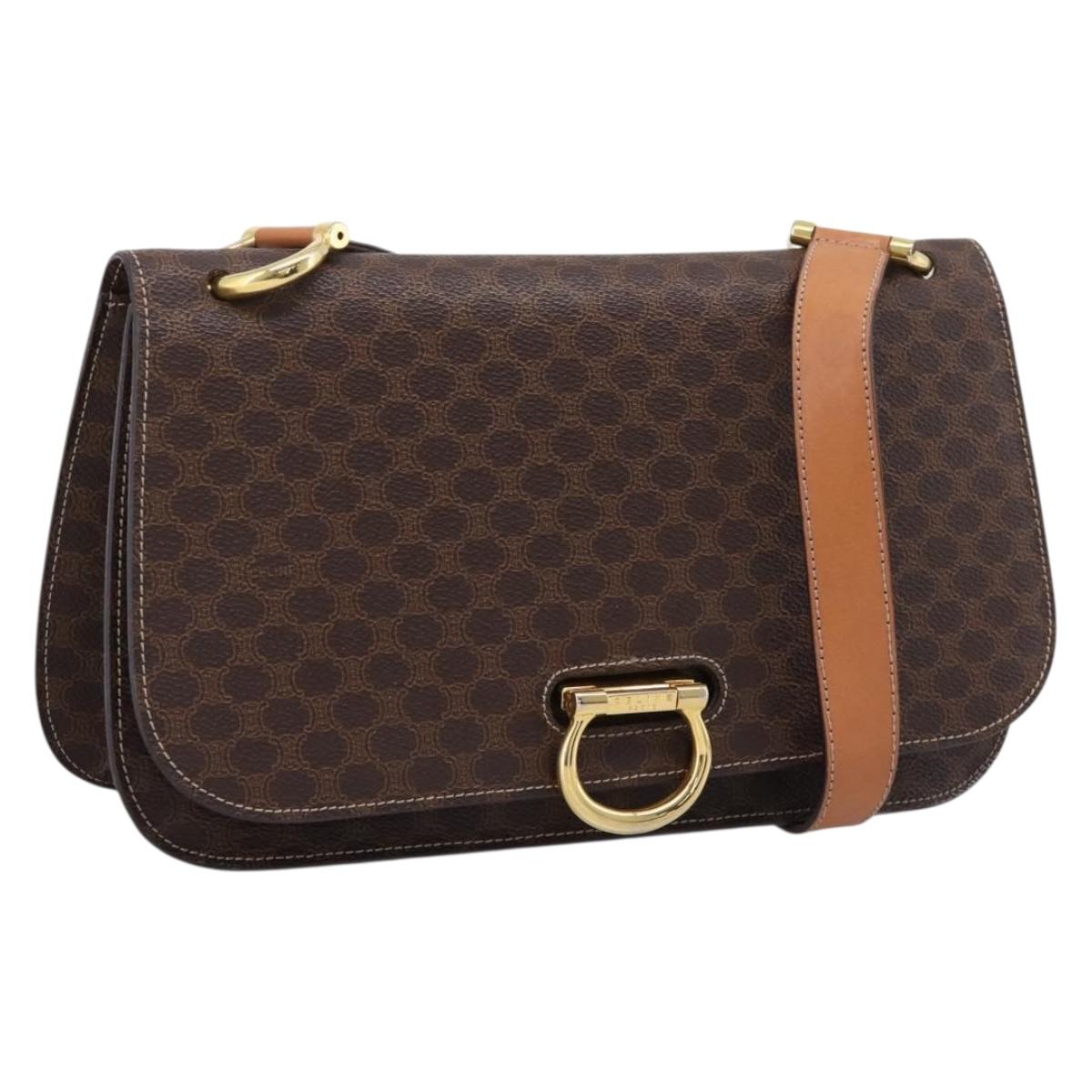 CELINE Macadam Canvas Shoulder Bag PVC Leather Brown Gold Auth 122137 - Jerrillo