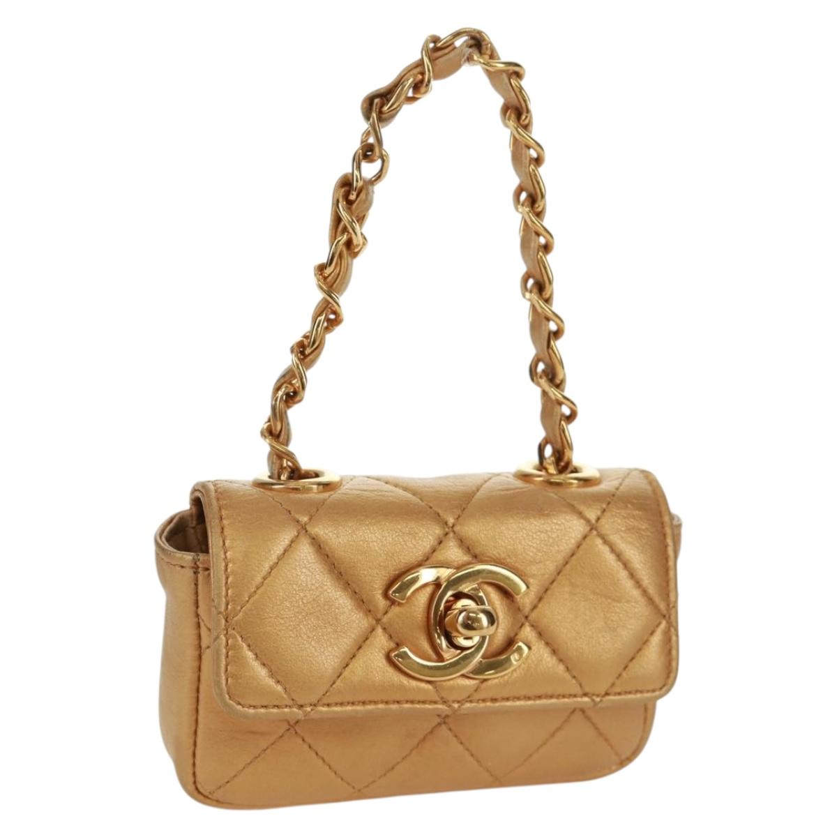 CHANEL Mini Matelasse 10 Chain Handle Pouch Lamb Skin Gold CC Auth 165375V - Jerrillo