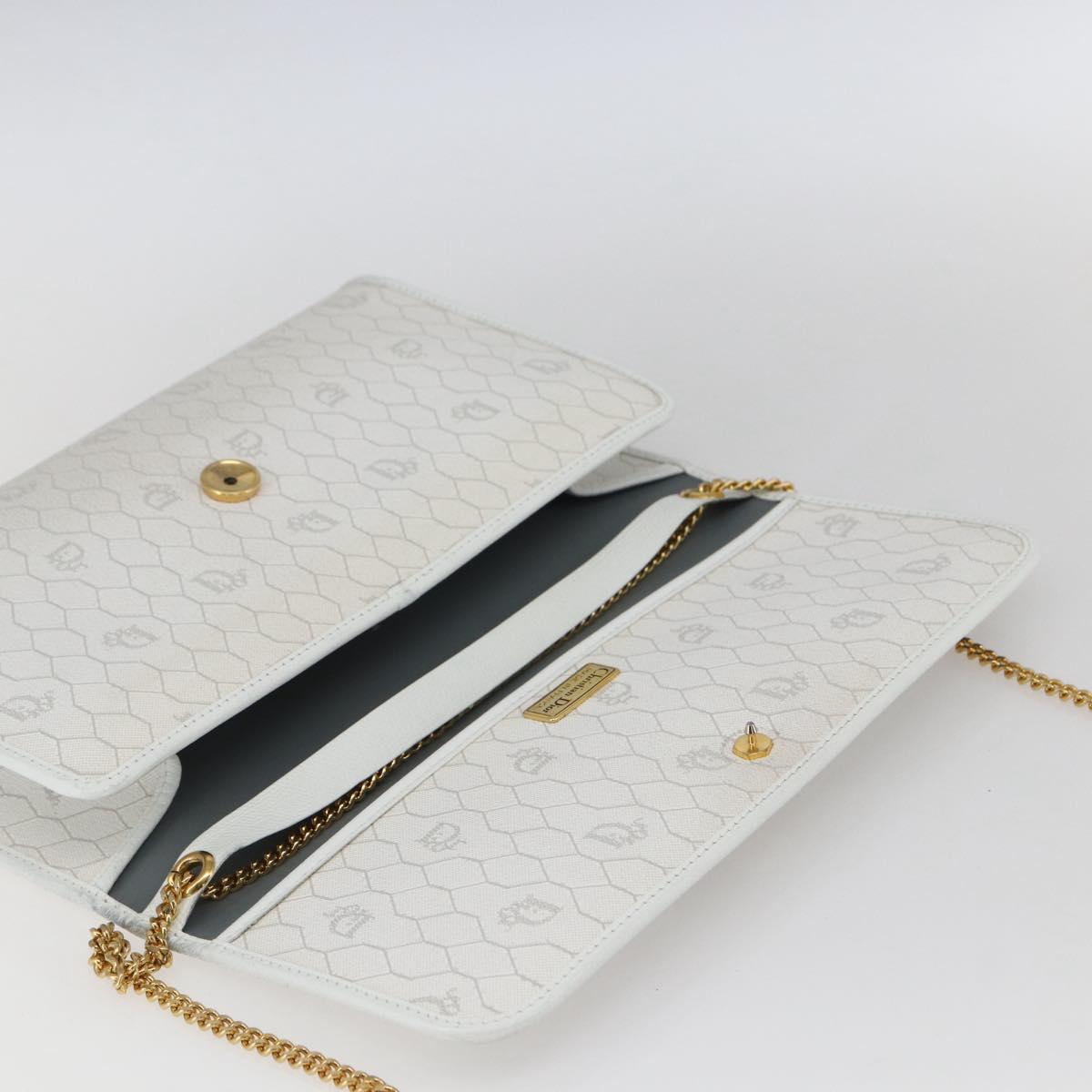 Christian Dior Honeycomb Canvas Chain Shoulder Bag PVC White Gold Auth 173462 - Jerrillo image 10