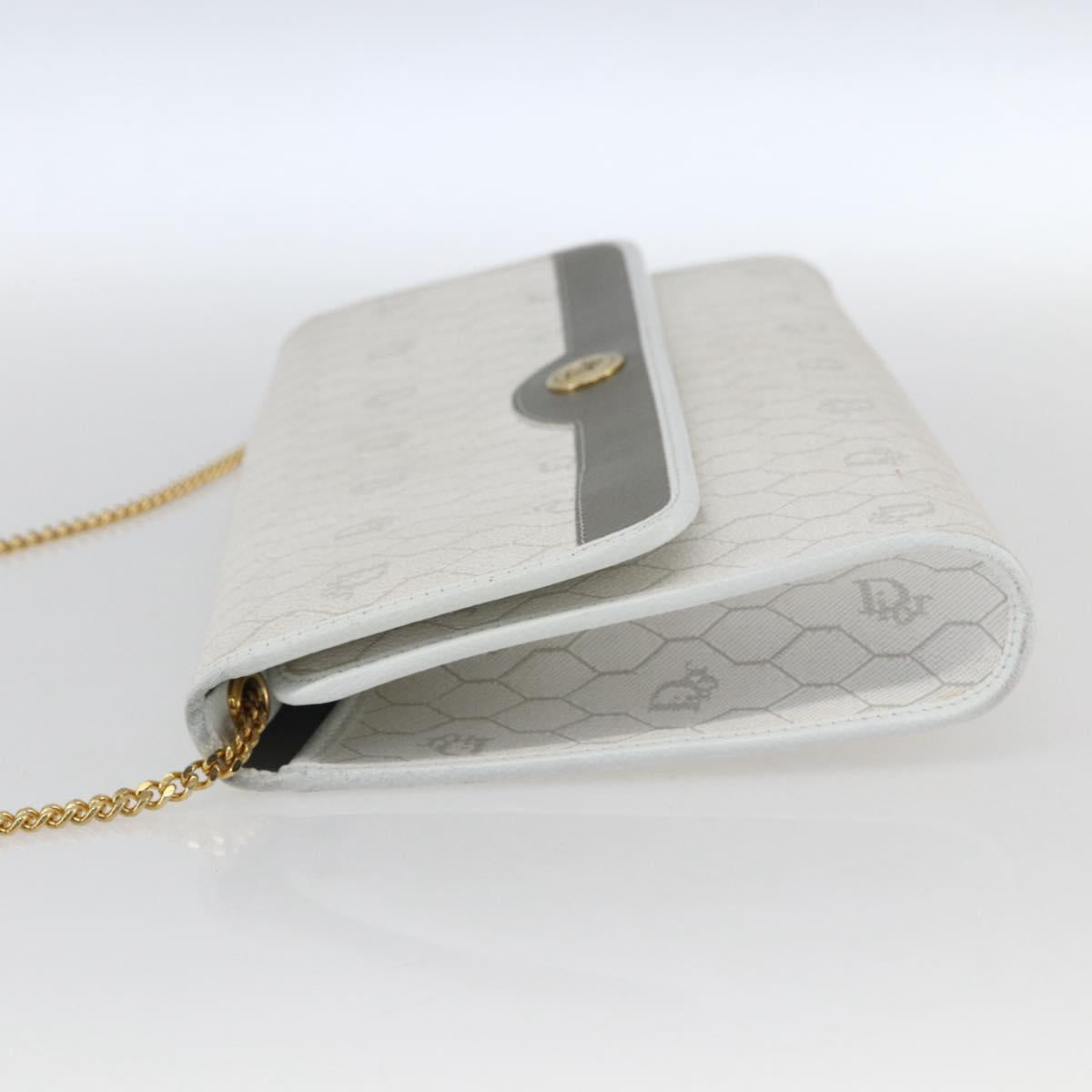 Christian Dior Honeycomb Canvas Chain Shoulder Bag PVC White Gold Auth 173462 - Jerrillo image 3