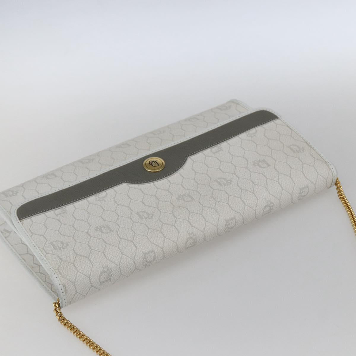 Christian Dior Honeycomb Canvas Chain Shoulder Bag PVC White Gold Auth 173462 - Jerrillo image 6