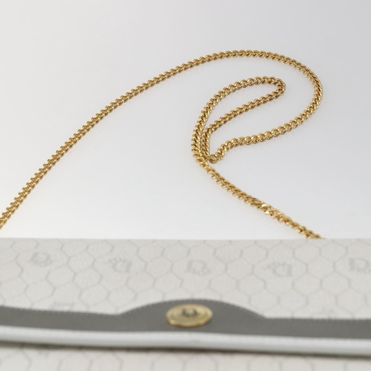 Christian Dior Honeycomb Canvas Chain Shoulder Bag PVC White Gold Auth 173462 - Jerrillo image 8