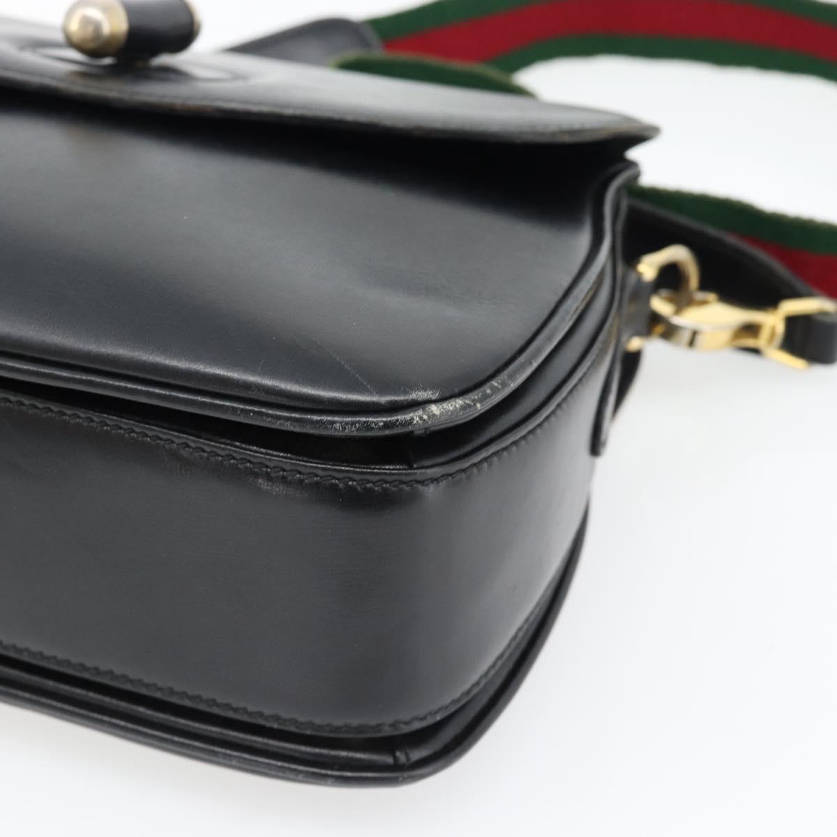 GUCCI Web Sherry Line Shoulder Bag Leather Black Gold Red Auth 182780A - Jerrillo image 9