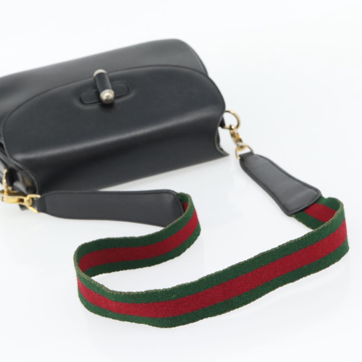 GUCCI Web Sherry Line Shoulder Bag Leather Black Gold Red Auth 182780A - Jerrillo image 7