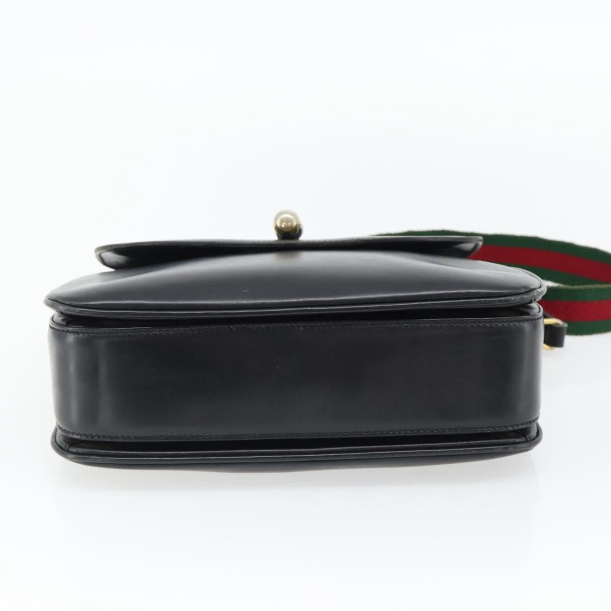 GUCCI Web Sherry Line Shoulder Bag Leather Black Gold Red Auth 182780A - Jerrillo image 5