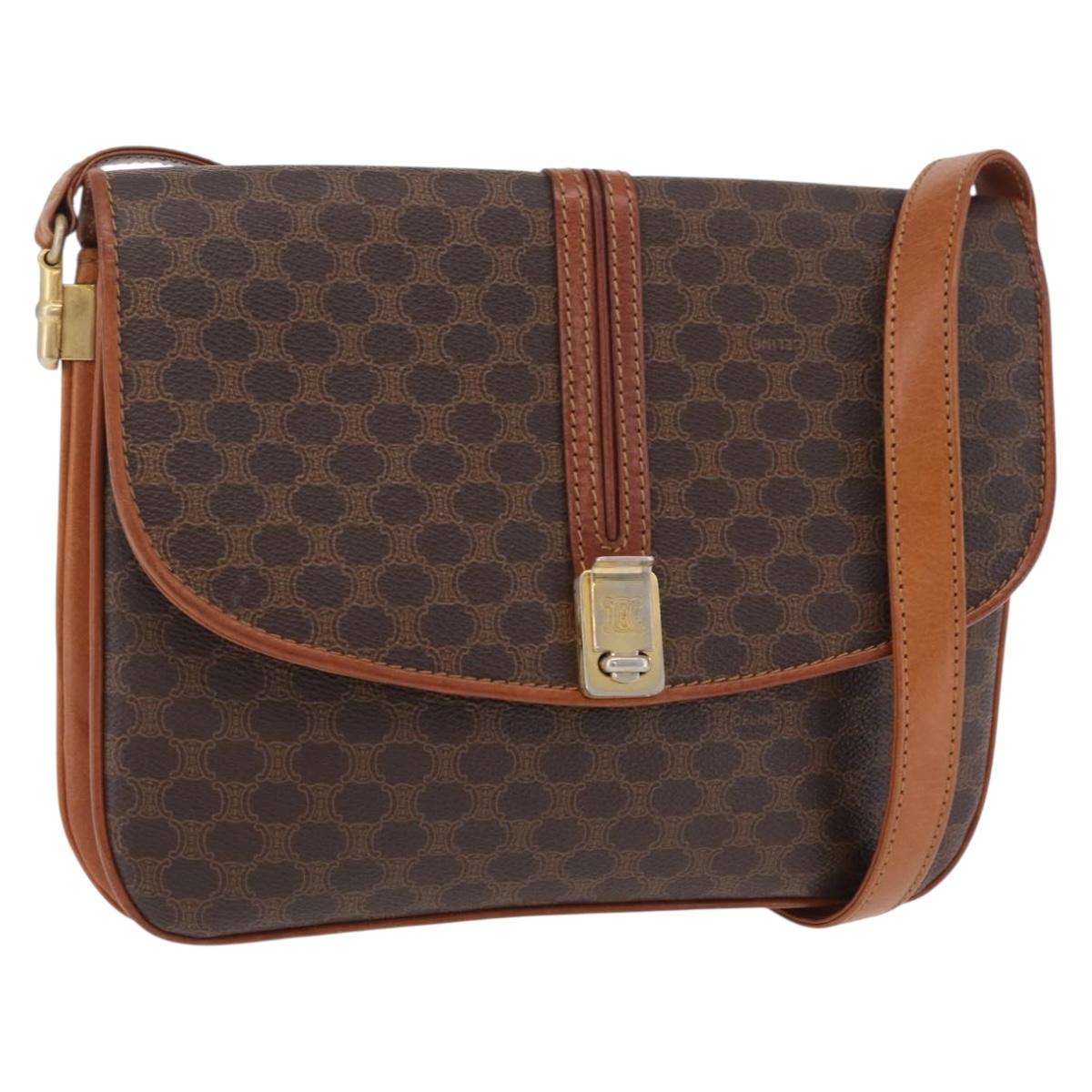 CELINE Macadam Canvas Shoulder Bag PVC Leather Brown Gold Auth 202490 - Jerrillo