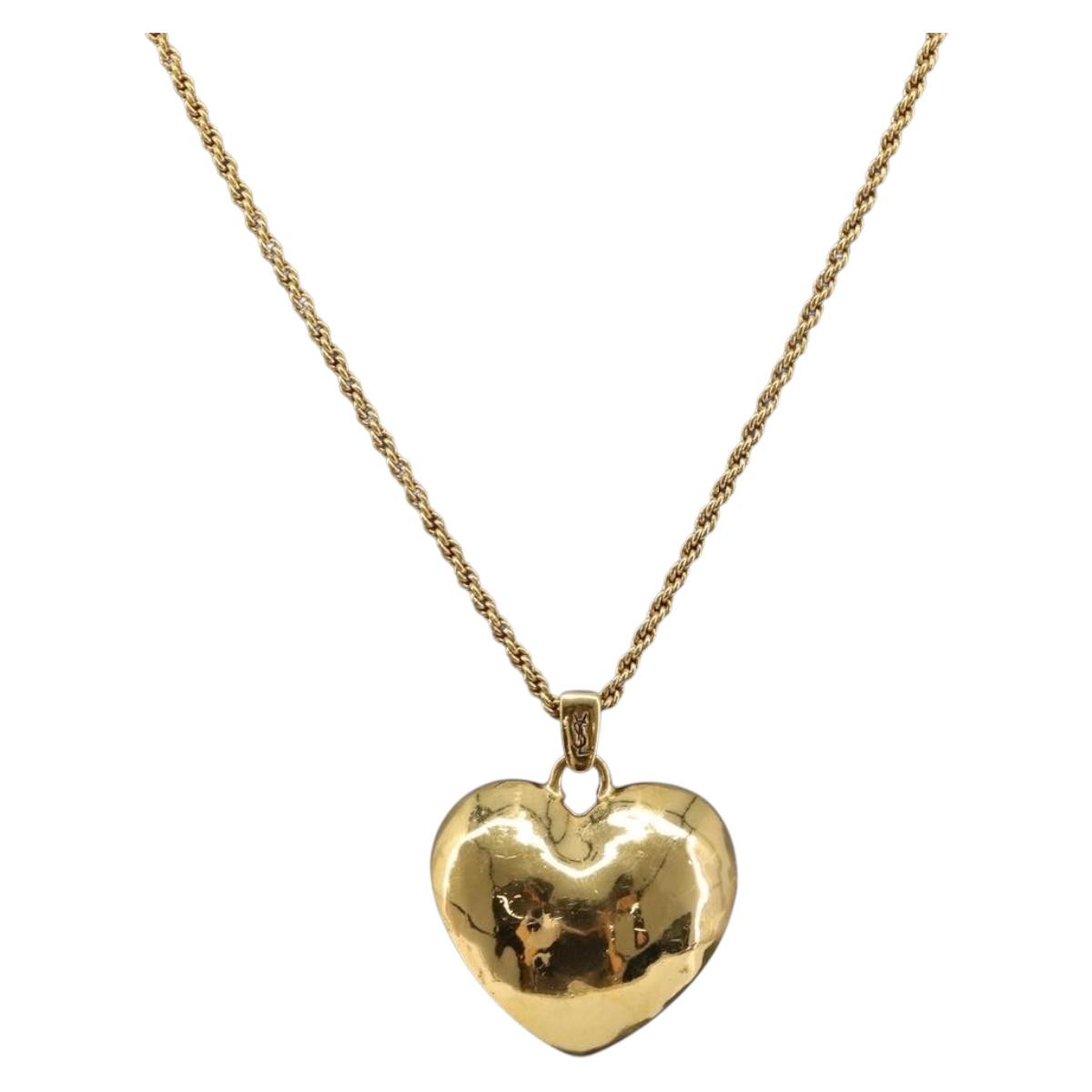 SAINT LAURENT Heart Motif Necklace metal Gold Auth 205495M - Jerrillo