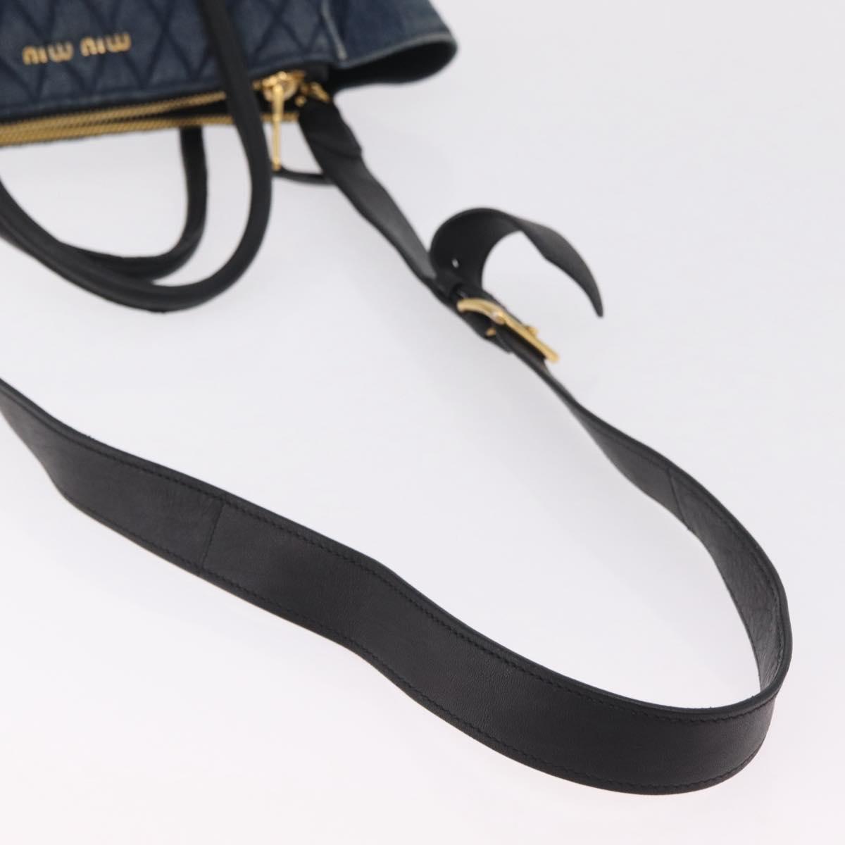 Miu Miu Biker Hand Bag Denim 2way Navy Gold Auth 206083V - Jerrillo image 9