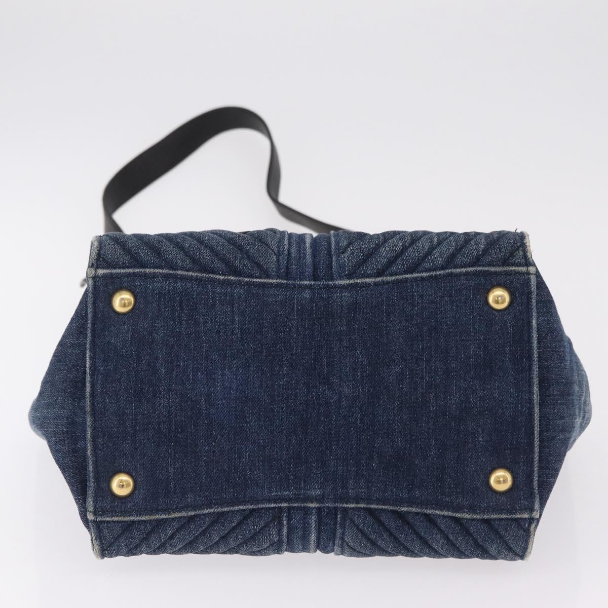 Miu Miu Biker Hand Bag Denim 2way Navy Gold Auth 206083V - Jerrillo image 6