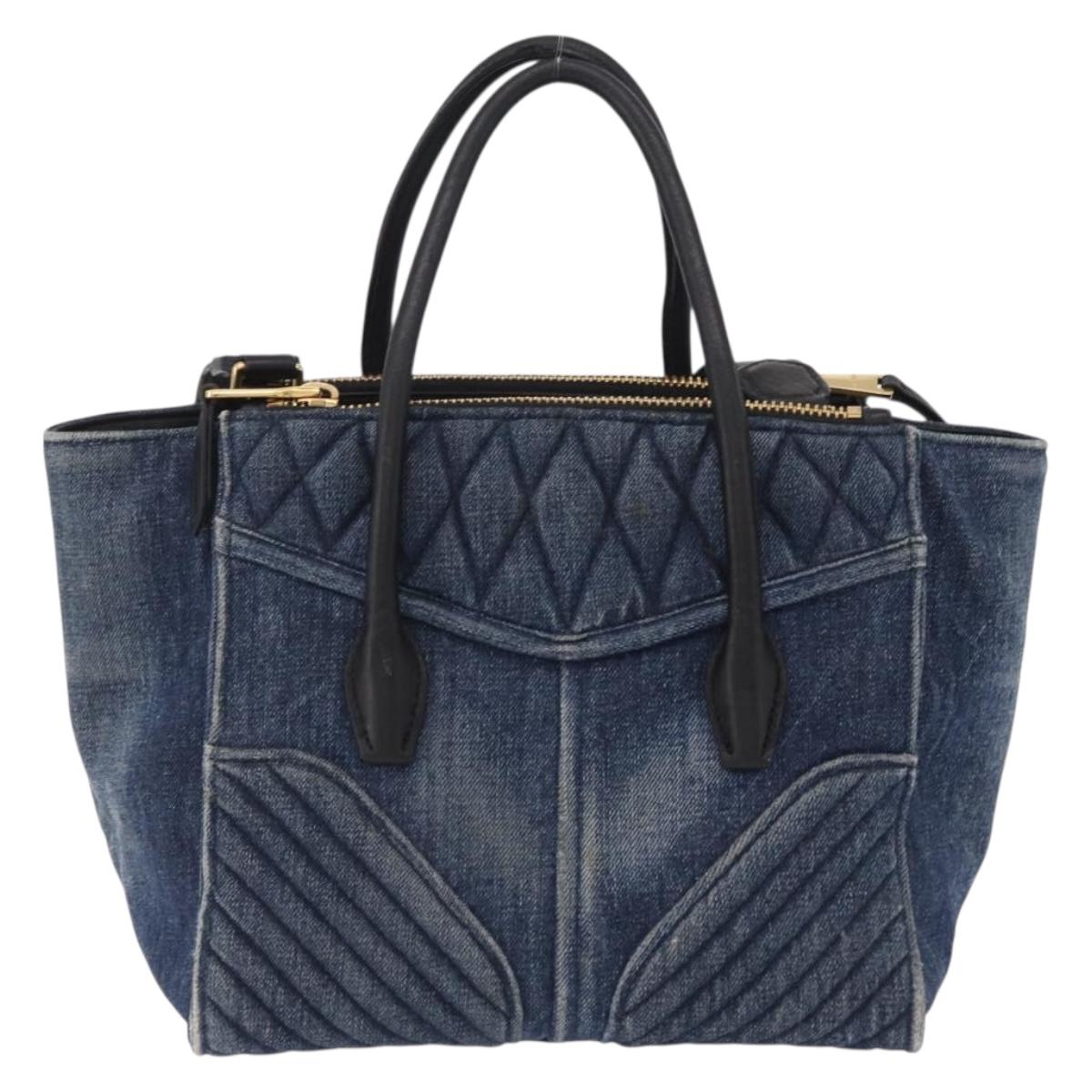 Miu Miu Biker Hand Bag Denim 2way Navy Gold Auth 206083V - Jerrillo image 2