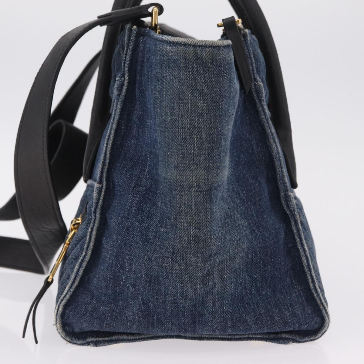 Miu Miu Biker Hand Bag Denim 2way Navy Gold Auth 206083V - Jerrillo image 4