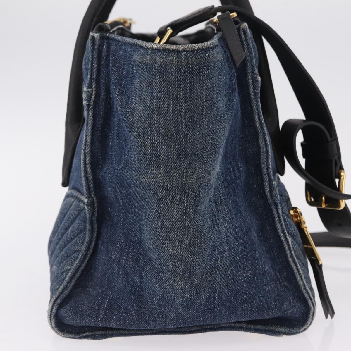 Miu Miu Biker Hand Bag Denim 2way Navy Gold Auth 206083V - Jerrillo image 5