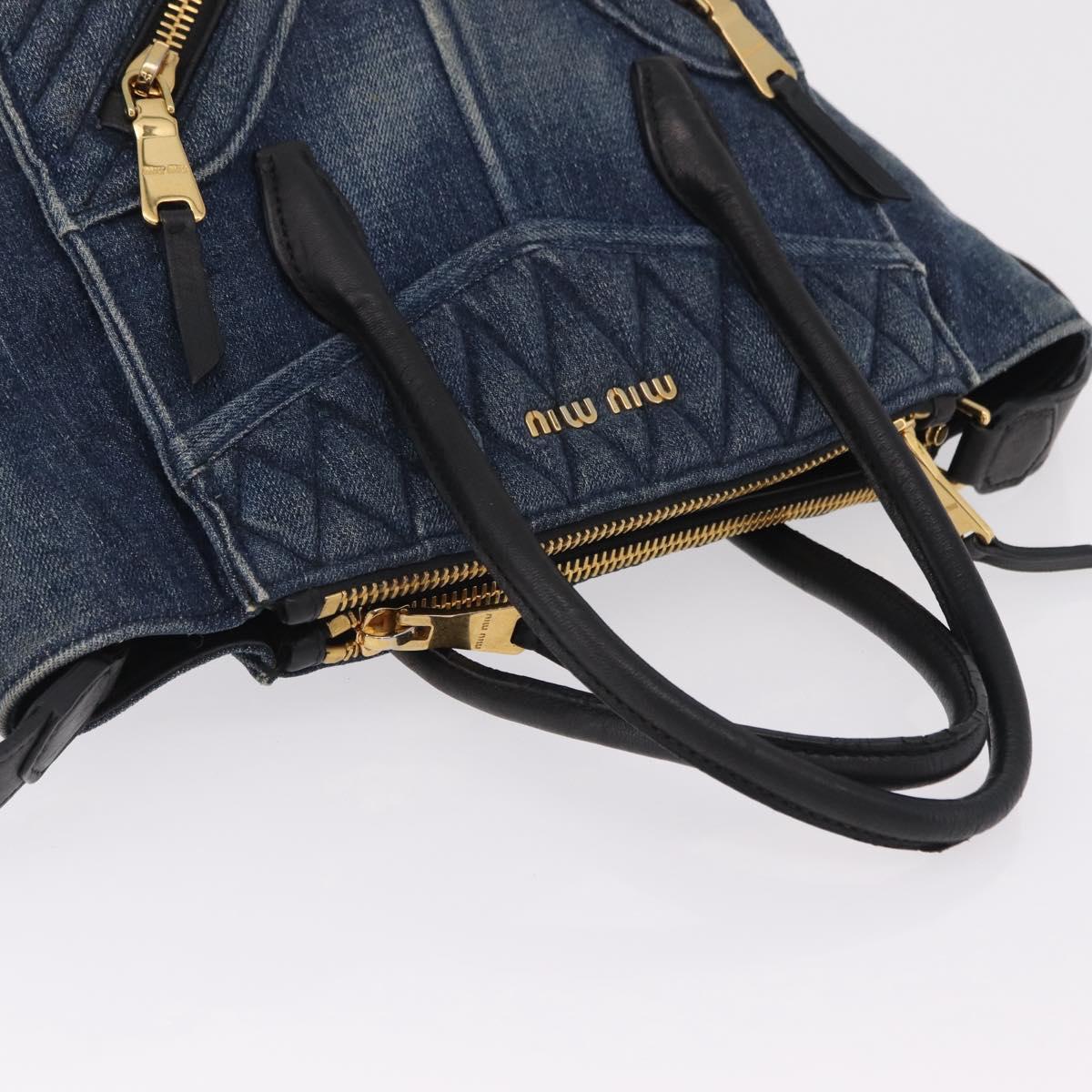 Miu Miu Biker Hand Bag Denim 2way Navy Gold Auth 206083V - Jerrillo image 7