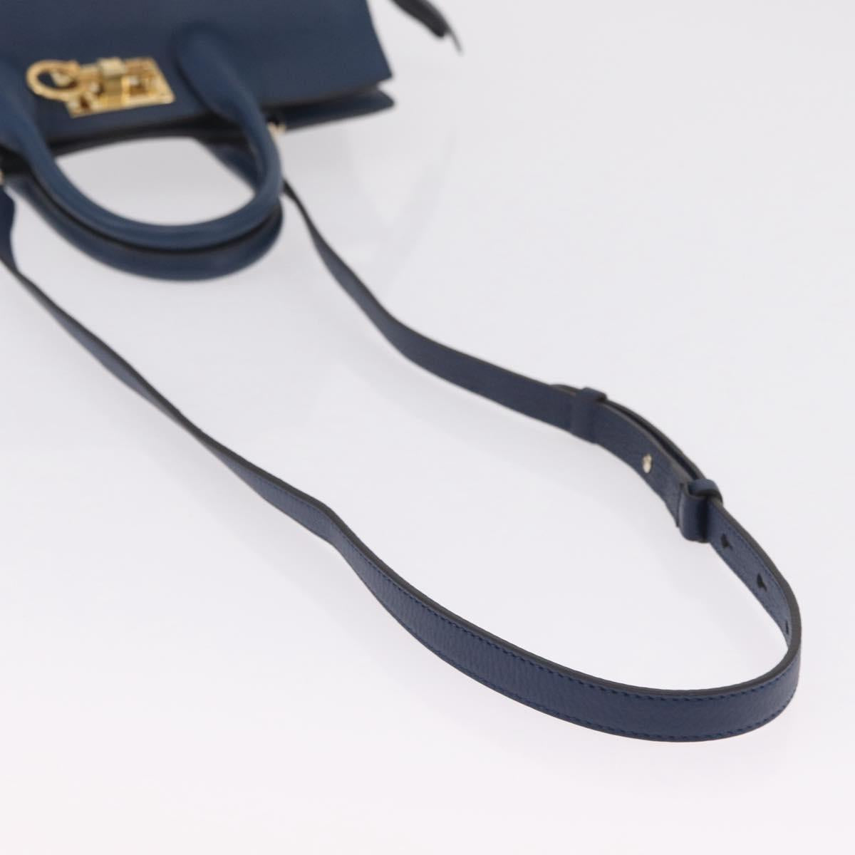 Salvatore Ferragamo Gancini Studio Bag Leather 2way Navy Gold Auth 206236A - Jerrillo image 9