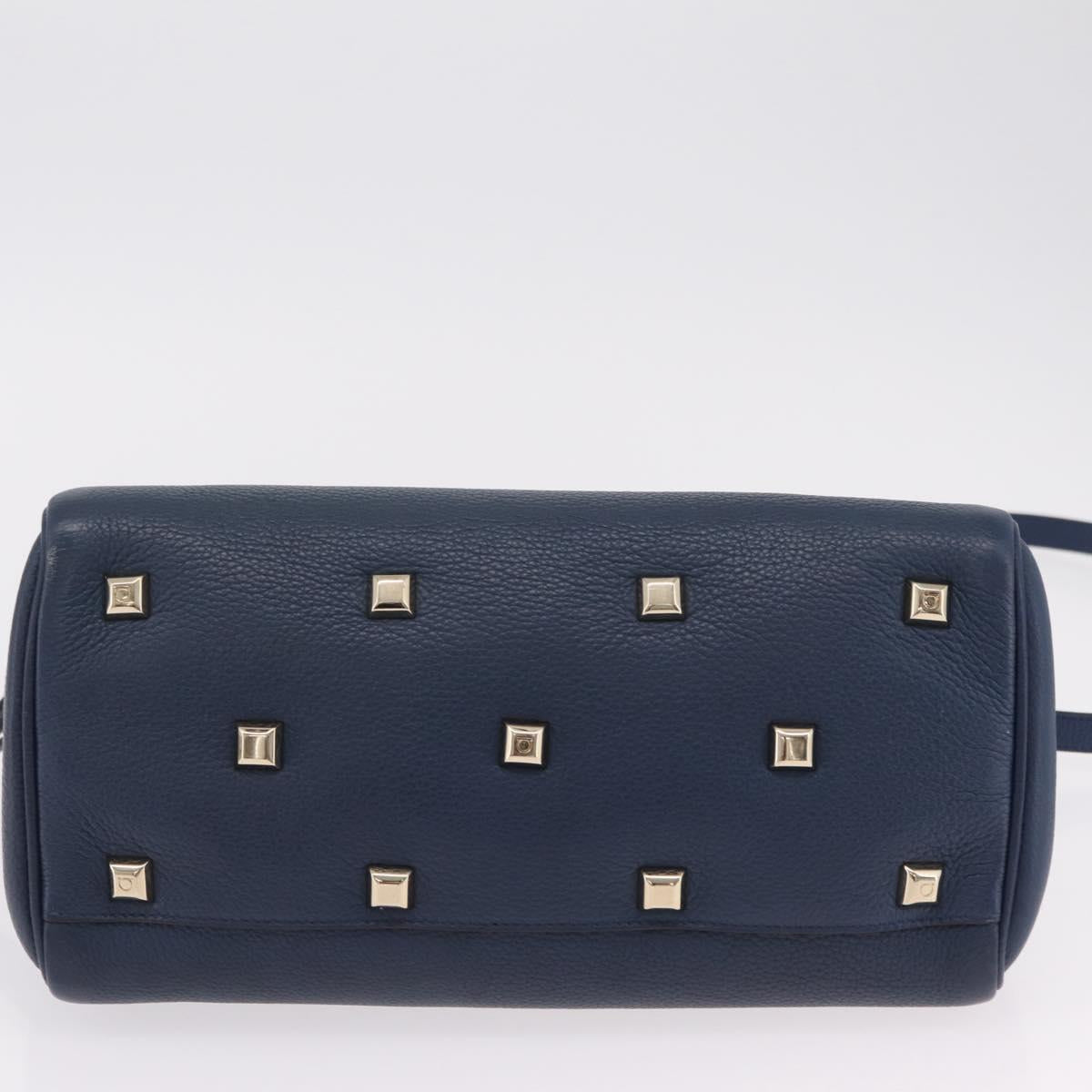 Salvatore Ferragamo Gancini Studio Bag Leather 2way Navy Gold Auth 206236A - Jerrillo image 6