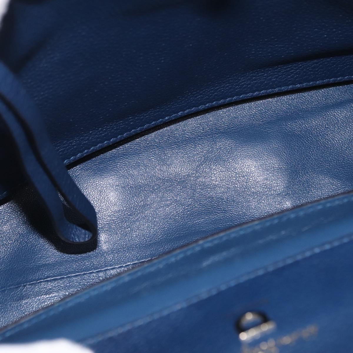 Salvatore Ferragamo Gancini Studio Bag Leather 2way Navy Gold Auth 206236A - Jerrillo image 10