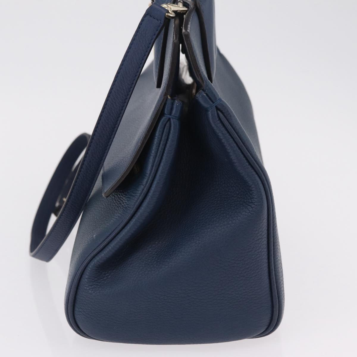 Salvatore Ferragamo Gancini Studio Bag Leather 2way Navy Gold Auth 206236A - Jerrillo image 4